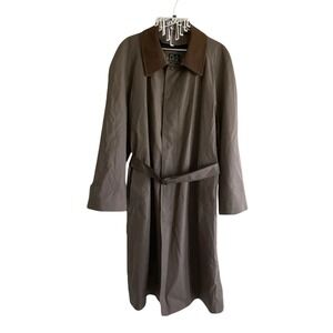 Jos A Bank Trench Over Coat Mens 48L Belt Removable Liner Leather Collar Classic